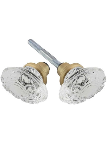 Pair of Victorian Crystal-Glass Door Knobs in Antique Brass.